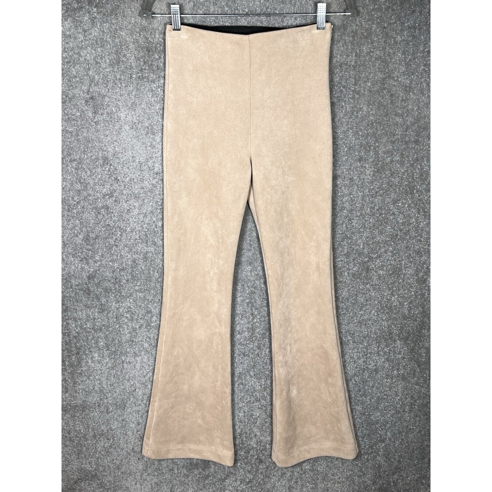 Forever 21 Microfiber Faux Suede Flare Leg Pants Womens Size‎ Small Tan Stretch